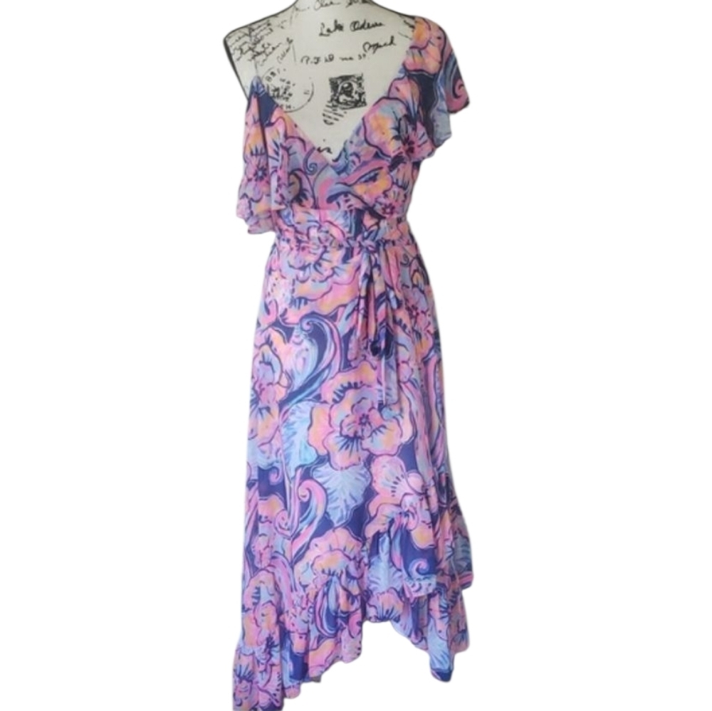 Lilly Pulitzer Mariana Pink and Purple Asymmetrical One Shoulder Sundress XS